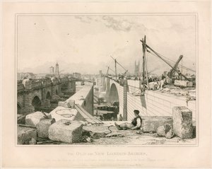De gamla och nya broarna i London, 1830 av Edward William Cooke