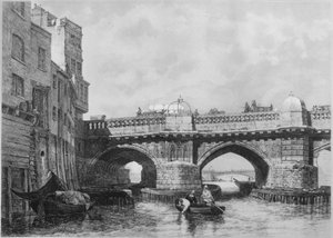 Southwark End of Old London Bridge, 1831, 1912. Konstnärer: Okänd, Edward William Cooke. av Edward William Cooke