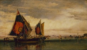 Den venetianska lagunen med fiskebåtar av Edward William Cooke