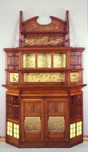 Harmony in Yellow and Gold: The Butterfly Cabinet, 1877-78 (olja på mahogny med gult kakel, mässingslister och glas)