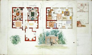 Föreslagen design för ett hus (akvarell & penna på papper) av Edward William Godwin