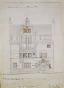 Arbetsritning för House and Studio för F. Miles Esq, Tite Street, Chelsea, 1878-79 (wc och penna på papper) (se även 176481, 176483-485)