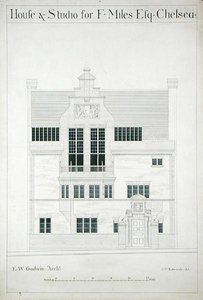 Hus och studio för F. Miles Esq, Chelsea, graverade av C.P. Edwards (se även 176482-485) av Edward William after Godwin