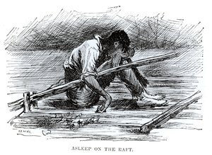 Sova på flotten, illustration från "The Adventures of Huckleberry Finn", av Mark Twain (1835-1910) 1884 (gravyr) (s/v foto) av Edward Windsor Kemble