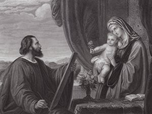 Sankt Lukas och jungfrun (gravyr) av Edward von Steinle
