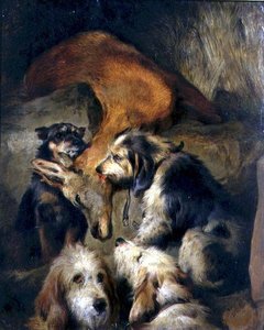 Hjortens död (olja på tavla) av Edwin (attr. to) Landseer