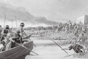 Kassiternas erövring av havsområdet (litografi) av Edwin A. Morrow