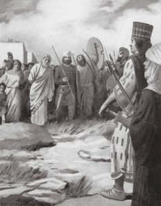 Krösus ledd framför Cyrus vid erövringen av Sardes (lito) av Edwin A. Morrow