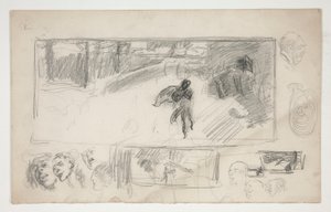 Diverse skisser (recto); Skiss av en man i en udde (verso) av Edwin Austin Abbey