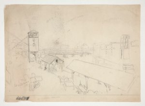 Scen för pråmladdning vid en flod av Edwin Austin Abbey