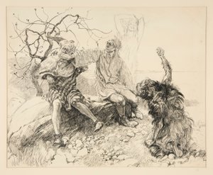 Caliban, Stephano och Trinculo (Ariel osynlig), illustration för akt II, Scene II, The Tempest av Edwin Austin Abbey
