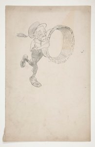 Tecknad film av en man som jagar ett bi med en korg av Edwin Austin Abbey