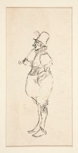 Tecknad film av en man i pantaloons av Edwin Austin Abbey