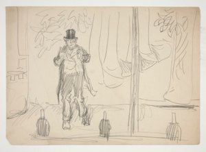 Tecknad film av en skådespelare på scenen(?) - oidentifierad illustration av Edwin Austin Abbey