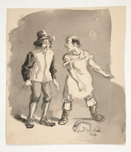 Tecknad film av två män och trasig kruka av Edwin Austin Abbey