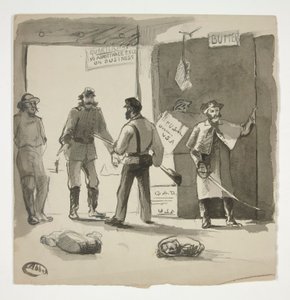 Inbördeskrigsskiss (recto); Man tittar på en målning (verso) av Edwin Austin Abbey
