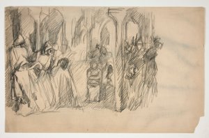 Kompositionsstudie för väggmålningsserien The Quest of the Holy Grail på Boston Public Library av Edwin Austin Abbey