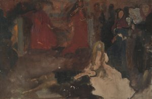 Kompositionsstudie, för The Play Scene in Hamlet, Akt III, Scen II av Edwin Austin Abbey