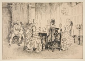 Dining Scene - illustration för Austin Dobson av Edwin Austin Abbey