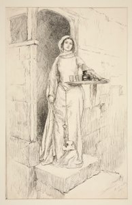 Gå in på Mistress Anne Page med vin - Akt I, Scene I, Merry Wives of Windsor av Edwin Austin Abbey