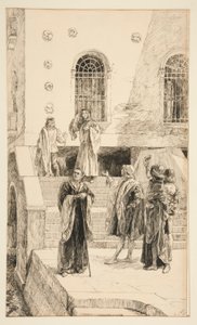 Exuent Salarino och Salanio, från akt I, Scene i, Merchant of Venice av Edwin Austin Abbey