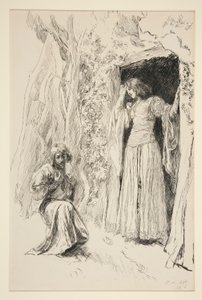 Ferdinand möter Miranda, illustration till akt III, Scene i, Stormen av Edwin Austin Abbey