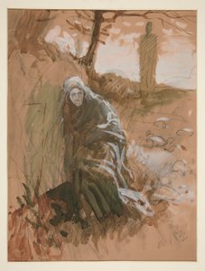 Figur i skogen - oidentifierad illustration av Edwin Austin Abbey