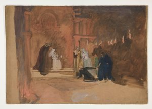 Figur scen. Liten by? av Edwin Austin Abbey