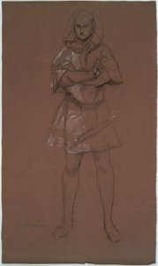 Figurstudie. Man i medeltida dräkt. Möjligen en studie för av Edwin Austin Abbey