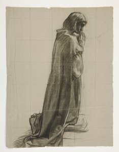 Figurstudie för Sir Lancelot och Sir Bors outfit Galahad med hans sporrar, från The Quest of the Holy Grail (andra i en serie av femton målningar för Boston Public Library, färdigställd 1901) av Edwin Austin Abbey