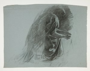 Figurstudie för Sir Lancelot och Sir Bors outfit Galahad med hans sporrar, från The Quest of the Holy Grail (andra i en serie av femton målningar för Boston Public Library, färdigställd 1901) av Edwin Austin Abbey