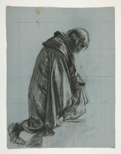 Figurstudie för Sir Lancelot och Sir Bors outfit Galahad med hans sporrar, från The Quest of the Holy Grail (andra i en serie av femton målningar för Boston Public Library, färdigställd 1901) av Edwin Austin Abbey