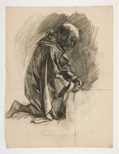 Figurstudie för Sir Lancelot och Sir Bors outfit Galahad med hans sporrar, från The Quest of the Holy Grail (andra i en serie av femton målningar för Boston Public Library, färdigställd 1901) av Edwin Austin Abbey