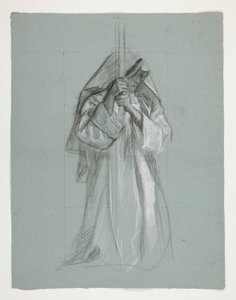Figurstudie för Sir Lancelot och Sir Bors outfit Galahad med hans sporrar, från The Quest of the Holy Grail (andra i en serie av femton målningar för Boston Public Library, färdigställd 1901) av Edwin Austin Abbey