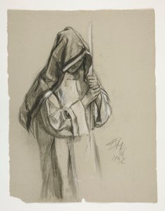 Figurstudie för Sir Lancelot och Sir Bors outfit Galahad med hans sporrar, från The Quest of the Holy Grail (andra i en serie av femton målningar för Boston Public Library, färdigställd 1901) av Edwin Austin Abbey