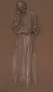 Figurstudie, gubbe med stav, möjligen Polonius i av Edwin Austin Abbey