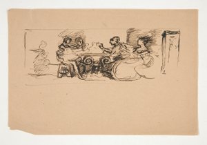Figurer vid ett bord - oidentifierad illustration av Edwin Austin Abbey