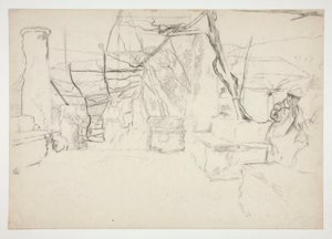 Figurer som går bland gamla ruiner(?) - (oidentifierad illustration) av Edwin Austin Abbey