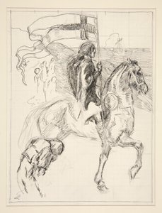 Galahad Departs, studera för The Quest of the Holy Grail (serie med femton målningar för Boston Public Library, färdig 1901) av Edwin Austin Abbey