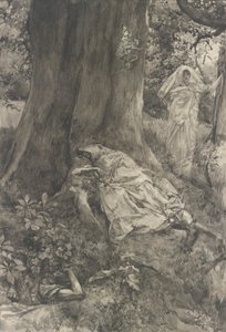 Hermia i skogen, illustration till akt III, scen II, En midsommarnatt av Edwin Austin Abbey