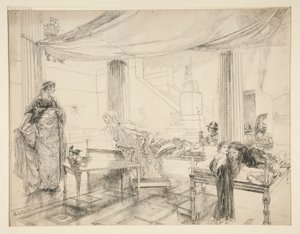 Hermione ber Polixenes (studie för .1122) - Akt I, Scen II, The Winter av Edwin Austin Abbey