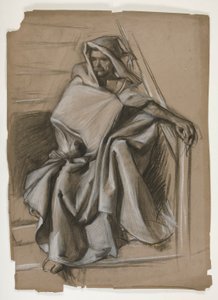 Heliga gral-serien. Hodded figurstudie. av Edwin Austin Abbey