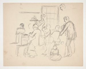 Interiör restaurangscen(?) - oidentifierad illustration av Edwin Austin Abbey