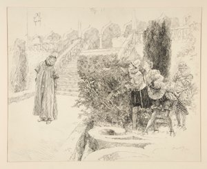 Malvolio hittar brevet, illustration till akt II, scen v, tolfte natten av Edwin Austin Abbey