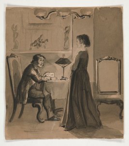 Man och kvinna i en interiör - oidentifierad illustration av Edwin Austin Abbey
