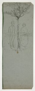Man och kvinna under ett träd - (oidentifierad illustration) av Edwin Austin Abbey