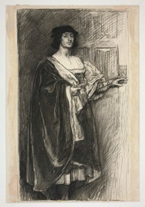 Man i renässansdräkt - (oidentifierad illustration för en Shakespeare-pjäs?) av Edwin Austin Abbey