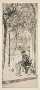 Man på parkbänk - oidentifierad illustration av Edwin Austin Abbey