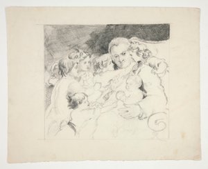 Man med barn runt honom - oidentifierad illustration av Edwin Austin Abbey