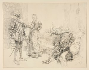 Maria, Sir Andrew och Toby, illustration till akt I, scen iii, tolfte natten av Edwin Austin Abbey